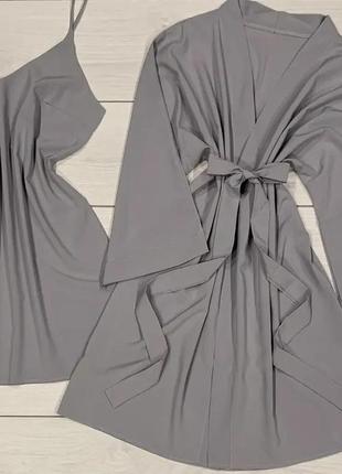 Вибір кольору комплект жіночий халат і пеньюар без мережива, софт однотоний3 фото