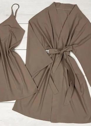 Вибір кольору комплект жіночий халат і пеньюар без мережива, софт однотоний4 фото
