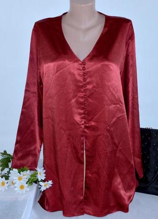 Брендовая бордовая удлиненная блуза на пуговицах george1 фото