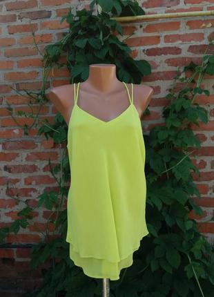 Шифоновая майка на тонких бретельках лимонная