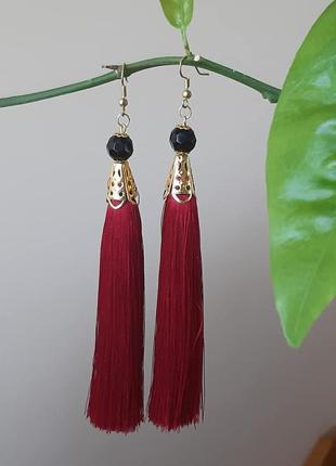 Серьги кисти цвета марсала