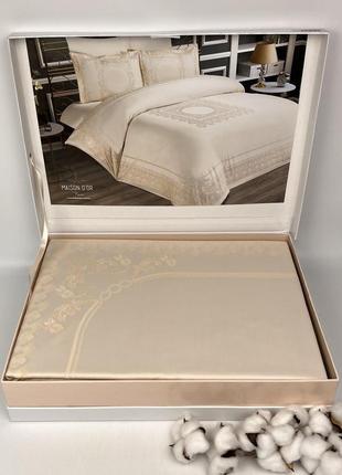 Постільна білизна maison d'or сатин бамбук з вишивкою 200х220 tom ross ecru-beige1 фото