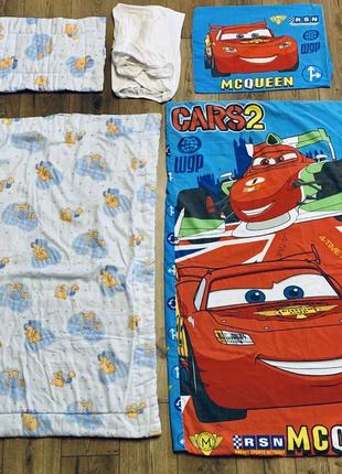 Набор хлопкового постельного белья из 5-ти предметов для детской кроватки тачки mcqueen disney1 фото