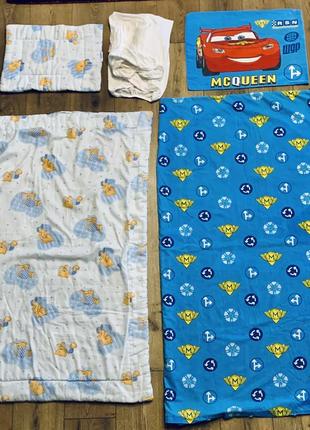 Набор хлопкового постельного белья из 5-ти предметов для детской кроватки тачки mcqueen disney2 фото