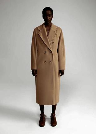 Демисезонное пальто оттенок кемэл бежевое шерстяное миди макси в стиле zara massimo dutti mango h&amp;m asos reserved