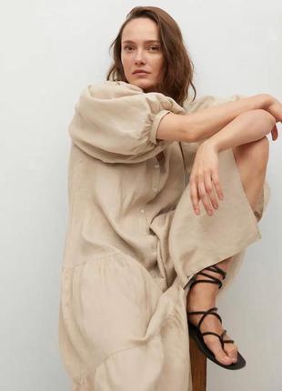 Нова бежева лляна довга сукня xs, s. mango.