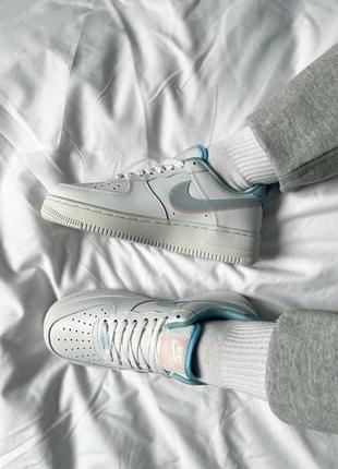 Женские кожаные кроссовки nike air force low"white/blue/pink"#найк