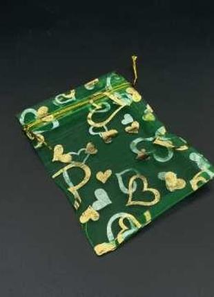 Маленькі мішечки для подарунків з органзи подарункові колір зелений. 13х18см / маленькі мішечки для подарунків з органзи