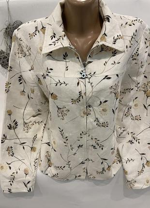 Крутой , стильный пиджак  на замке лён 100%