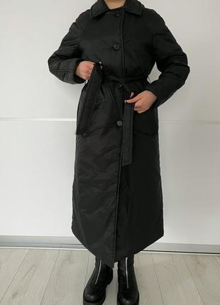 Пальто з поясом mango жіноче трендове чорне стильне довге тепле
