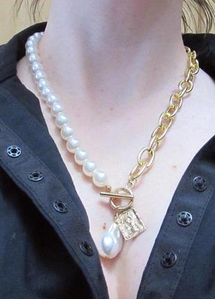 Жемчужное ожерелье колье с медальоном, новое! арт. 4152-5003