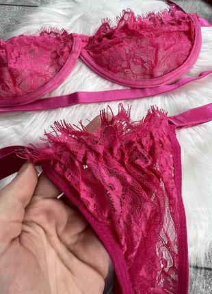 Сексуальное женское нижнее белье кружевное ярко розовое6 фото