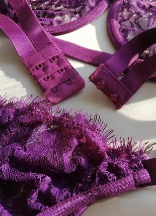 Сексуальний жіночий кружевний комплект білизни: трусики та ліф балконет фіолетовий сливовий9 фото