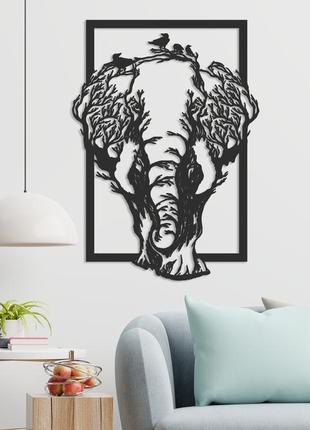 Дерьяне панно "слон дерево", картина на стену, декор на стену, подарок