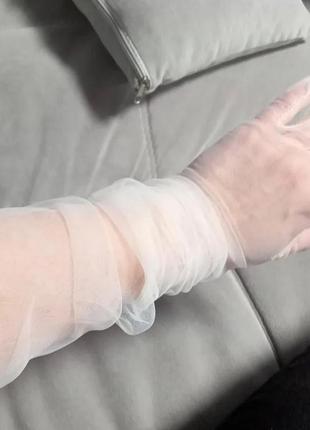 Высокие длинные тюлевые кружевные перчатки шампань без бежевые