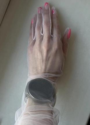 Высокие длинные тюлевые кружевные перчатки шампань без бежевые