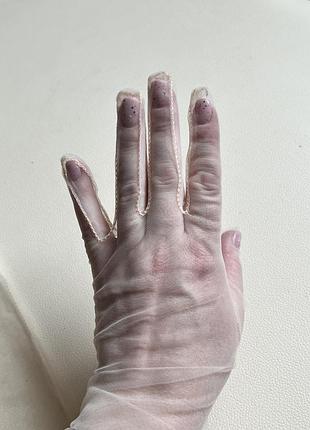 Высокие длинные тюлевые кружевные перчатки шампань без бежевые