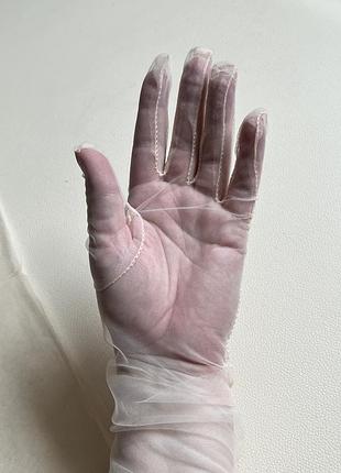 Высокие длинные тюлевые кружевные перчатки шампань без бежевые