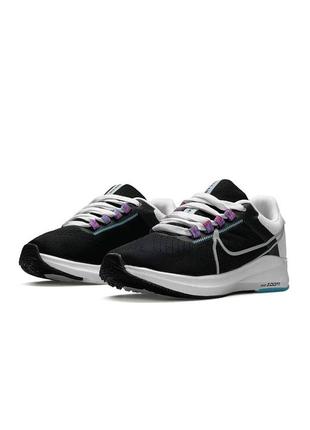 Женские кроссовки nike air zoom x run black white blue2 фото