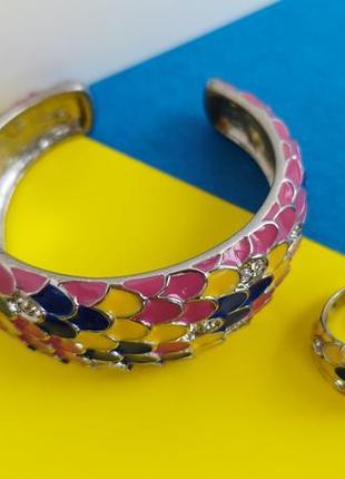 💎 нереально красивый набор браслет кольцо с камнями эмаль камни имитация кожа питона змеи разноцветный3 фото