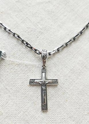 Срібний прямий хрест із розп'яттям і чорнінням 4.50 г