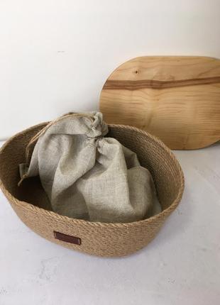 Хлебница джутовая с деревянной или джутовой крышкой, плейсматы под тарелки6 фото
