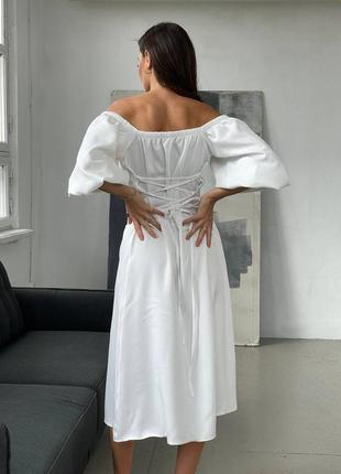 Жіноче біле плаття з корсетною спиною8 фото