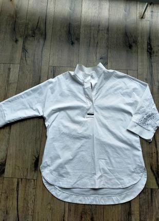 Блуза белая шитая вышивка на рукавах