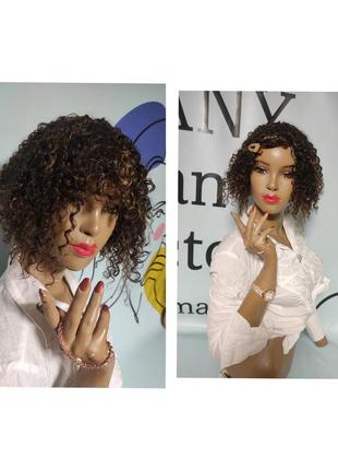 Натуральный парик кудри коричневый завивка 4/30