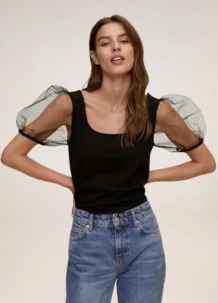 Блуза футболка с рукавами фонариками из фатина