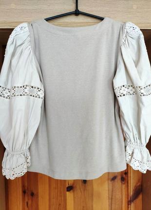 Блузка, блуза, рубашка хлопковая с пышными длинными рукавами фонарики, в этническом стиле.4 фото