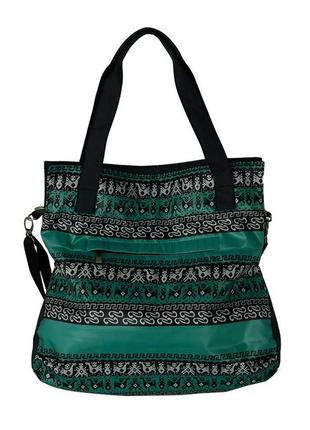 Легка жіноча сумка з принтом. текстильна сумка на плече бірюзова5 фото