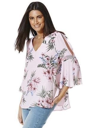 Квіткова блуза, сорочка з воланами, рюшами, відкрита спина, великий розмір f&f2 фото