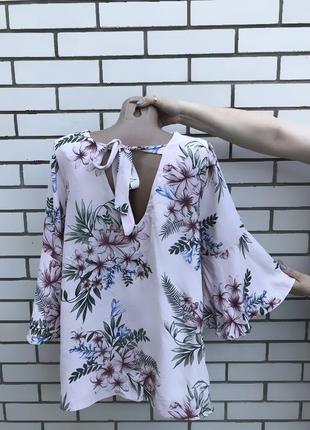 Квіткова блуза, сорочка з воланами, рюшами, відкрита спина, великий розмір f&f5 фото