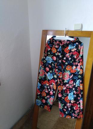 Широкі штани в квіти брюки zara штани з поясом прямі штани палаццо брюки в квітковий принт3 фото