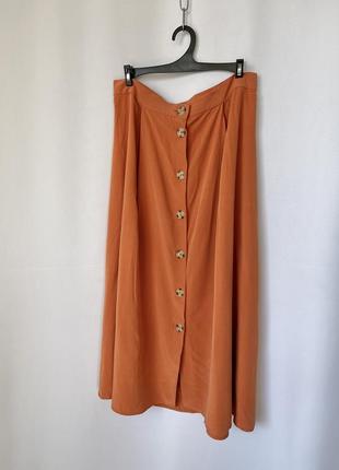 Mango юбка рыжая оранжевая меди летняя а силуэт расширена с пуговицами модал бамбук2 фото