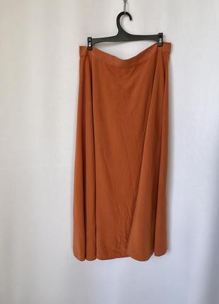 Mango юбка рыжая оранжевая меди летняя а силуэт расширена с пуговицами модал бамбук4 фото