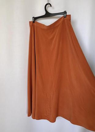 Mango юбка рыжая оранжевая меди летняя а силуэт расширена с пуговицами модал бамбук8 фото