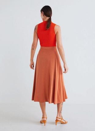 Mango юбка рыжая оранжевая меди летняя а силуэт расширена с пуговицами модал бамбук5 фото