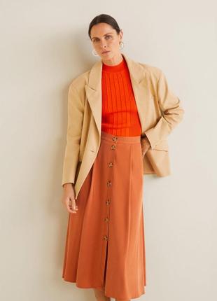 Mango юбка рыжая оранжевая меди летняя а силуэт расширена с пуговицами модал бамбук6 фото