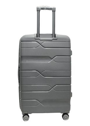 Серый чемодан полипропилен. очень прочный, имлия. размер s