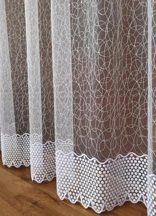Тюль павутина с вышивкой белая, гардина в зал, спальню, с кордовой нитью