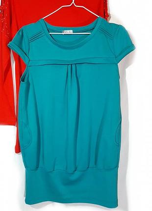 Блуза-платье свободная теплая бирюзовая р 38-40, будущие мамы