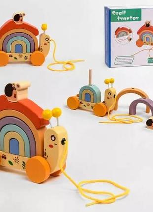 Дерев'яна гра snail tractor равлик каталка логічна пірамідка сортер