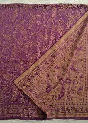 Фиолетовый золотистый шелковый турецкий платок, платок весна осень, двусторонний