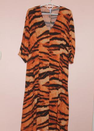 Оранжево-чорна сукня міді, платье миди 50-52 р.