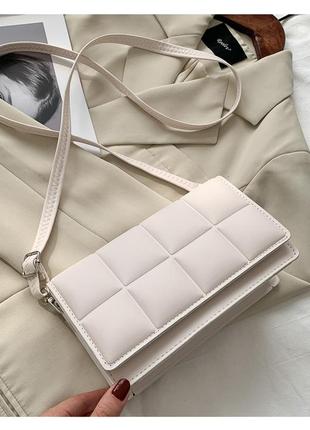 Сумка белая стеганная, женская белая сумочка клатч, сумка кросс-боди4 фото