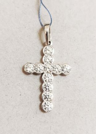 Серебряный женский декоративный крест с камнями. родированное серебро 9253 фото