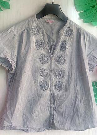 Легкая блузка летняя рубашка в мелкую полоску в офис в морском стиле xl/50