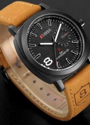 Годинник механічний чоловічий на шкіряному коричневому ремінці curren